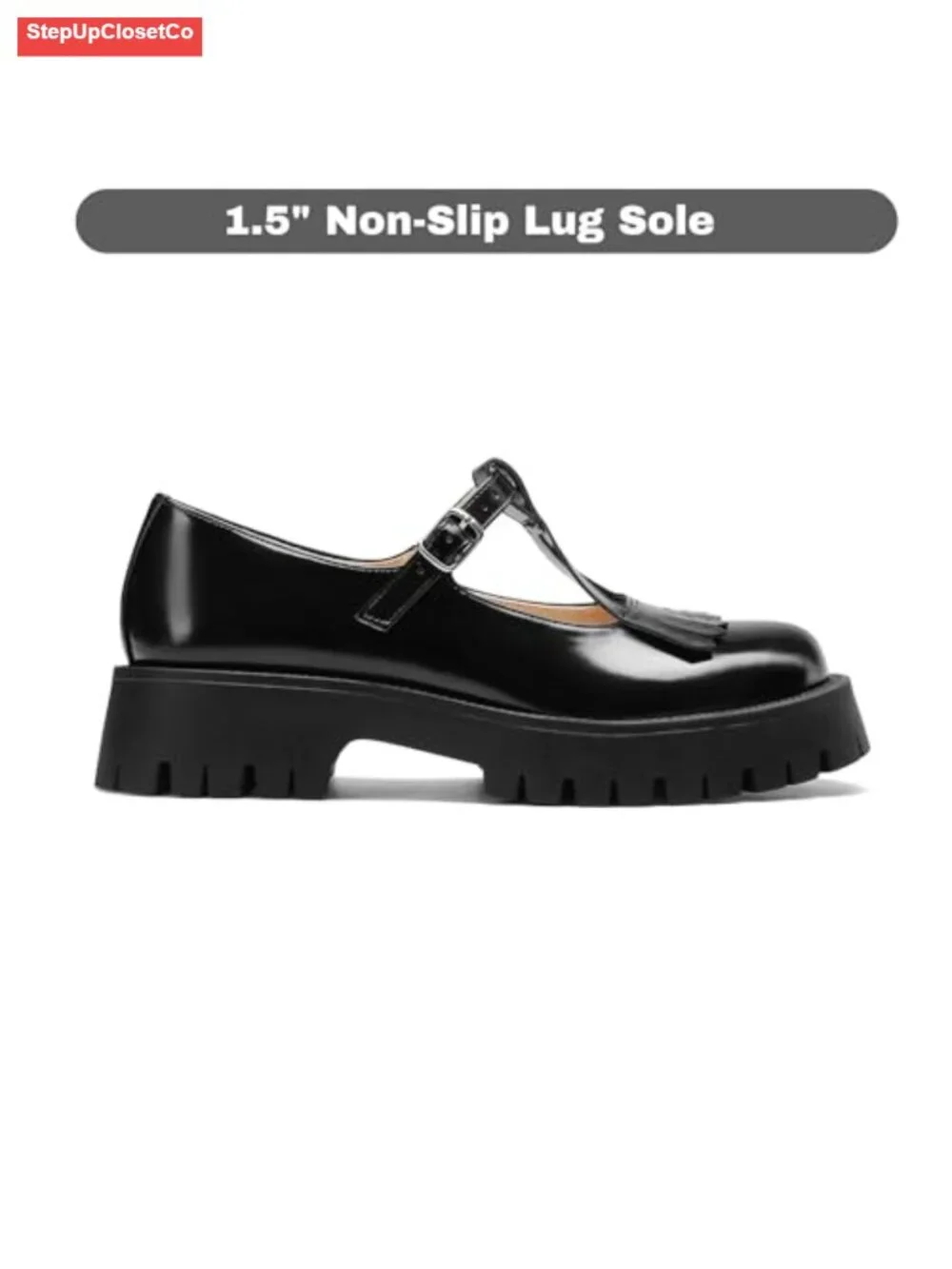 Chunky Platform Mary Janes Patent T-Strap Dress Shoes with Buckle